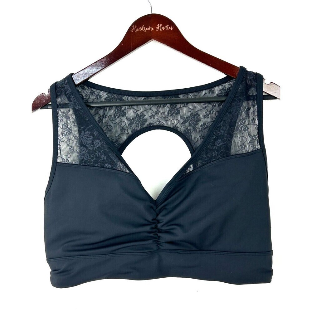 Adore Me Women Evelin Contour Black Sports Bra 1X Lace Floral Trim Racerback R2 - Picture 2 of 11